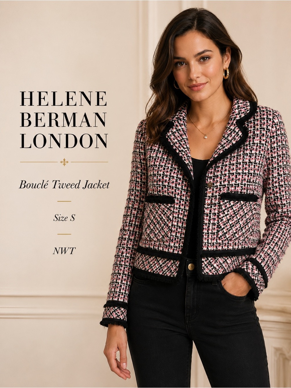 Helene Berman Pink and Black Bouclé Tweed Jacket